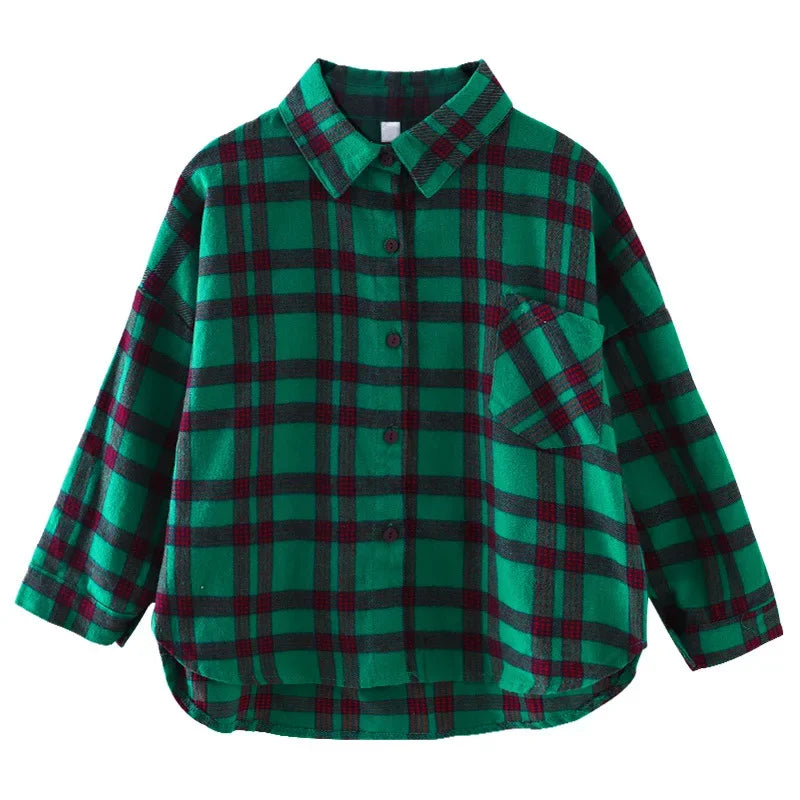 Girls Plaid Shirt 2026 Autumn Girls Clothes Teenage School Shirts for Girls Blouse Casual Children Tops 12 13 14 Kids Clothes