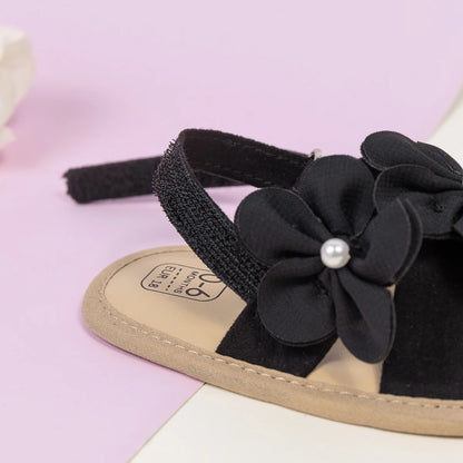 2025 New Baby Girls Shoes Flowers With Pearls Summer Cool Princess Sandals Lightweight Comfortable Soft Anti-slip Flat Sole