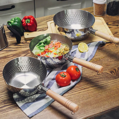 Stainless Steel Pan Japanese Snow Pan Wooden Handle Lid Stew Pots Fry Wok Saucepan Milk Pot Kitchen Utensils Practical Cookware