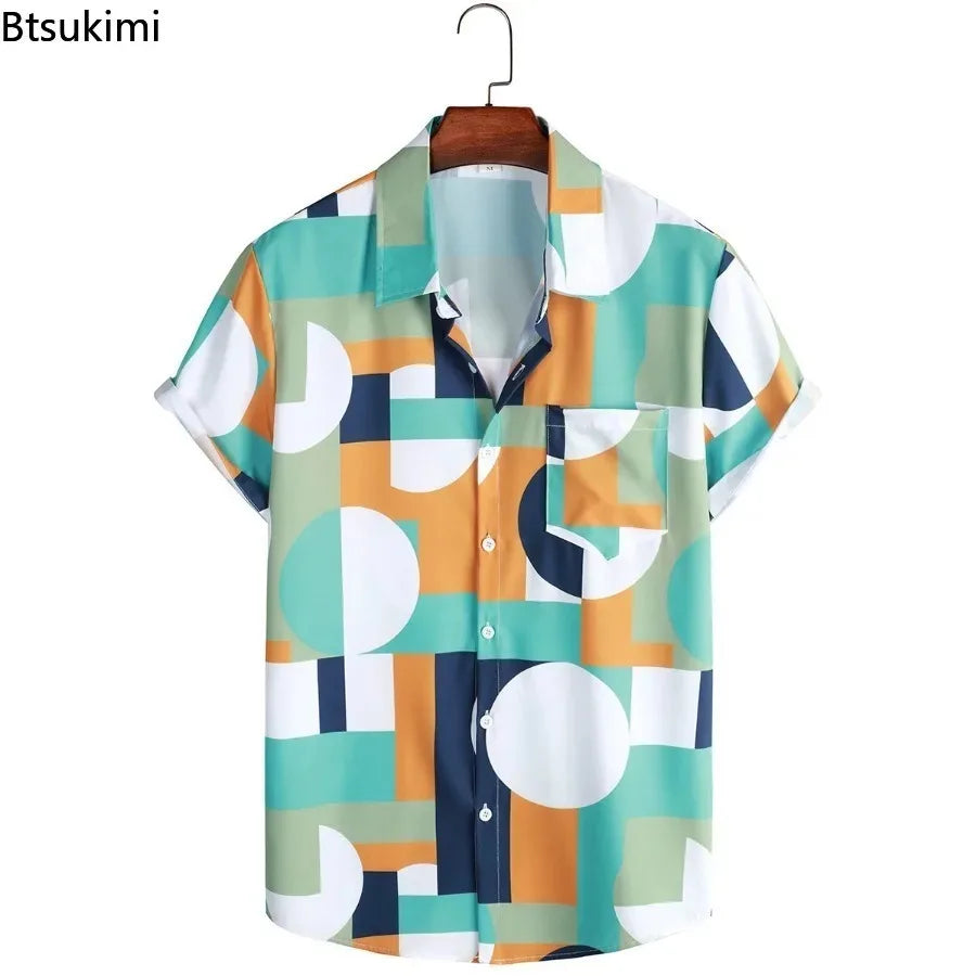 Men's Summer Hawaiian Style Loose Short Sleeve Casual Shirts Fashion 3D Print Vacation Beach Shirt Tops Breathable Blouses Male