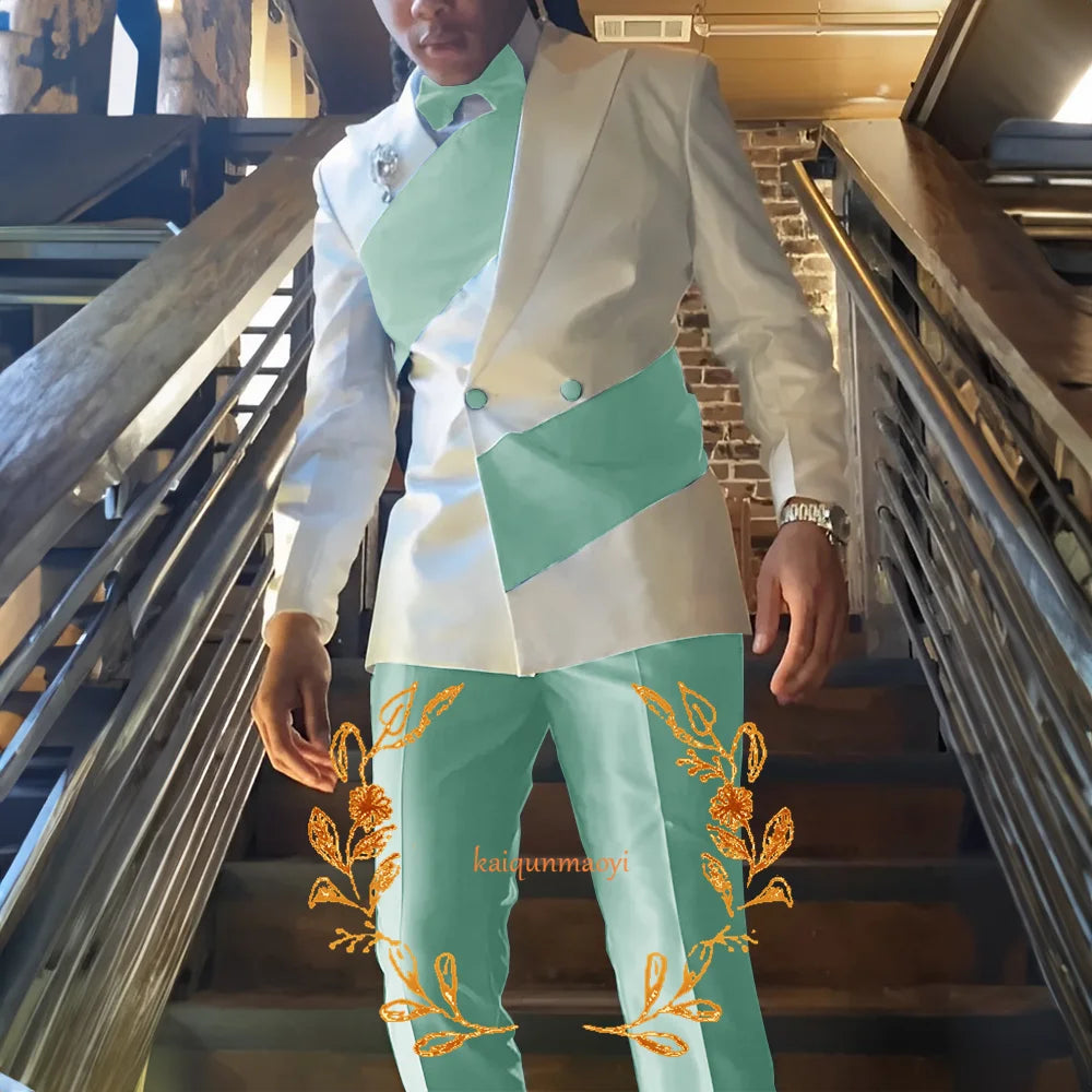 Men's Suit 2 Piece Set Stylish Design Formal Party Dress Elegant Men's Suit Color Block Blazer Pants Customized Outfit