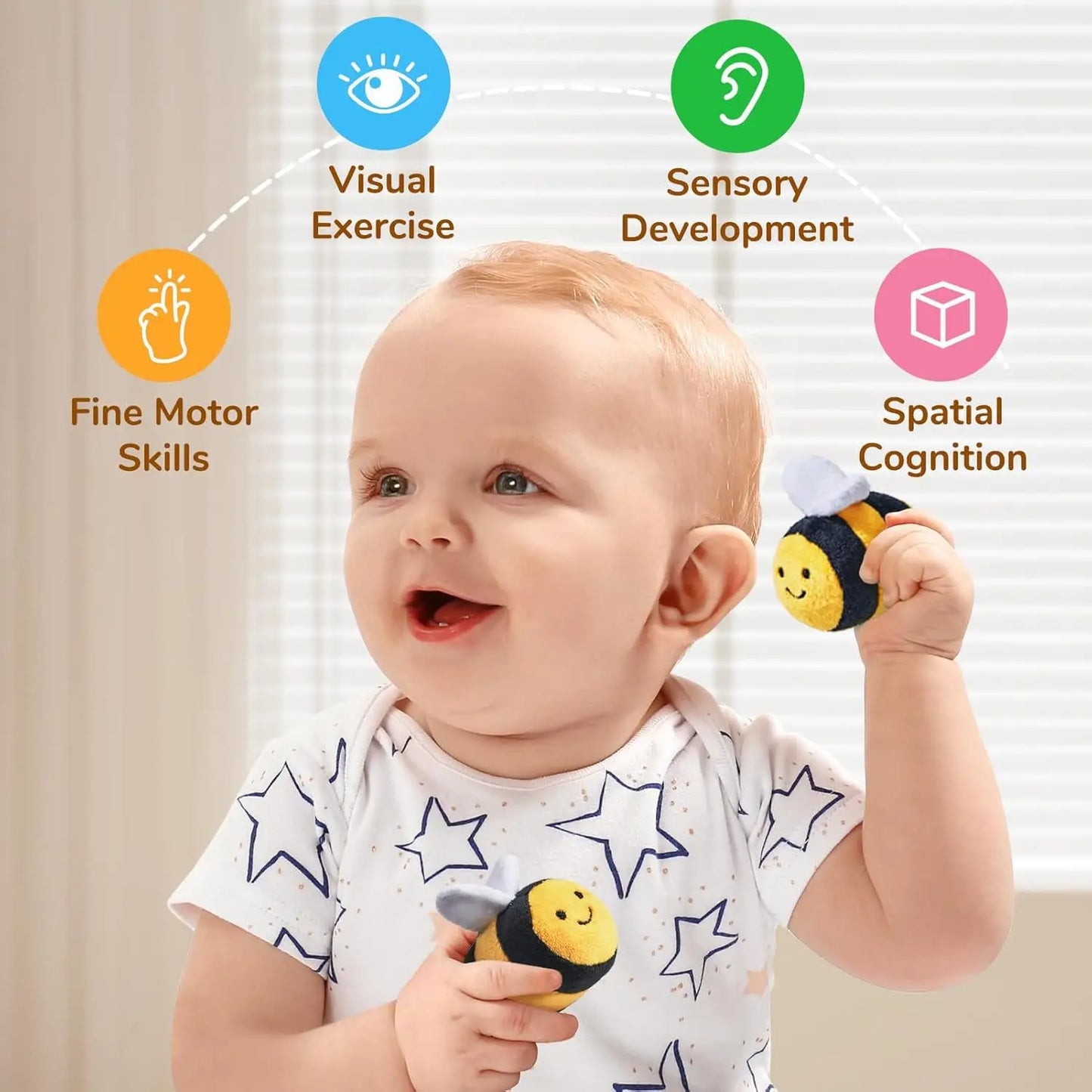 Baby Toys 6-12 Months Bee House with Stuffed Farm Animals for Toddlers 1-3 Baby Plush Beehive Wtih Rattles Squeaker Mirror