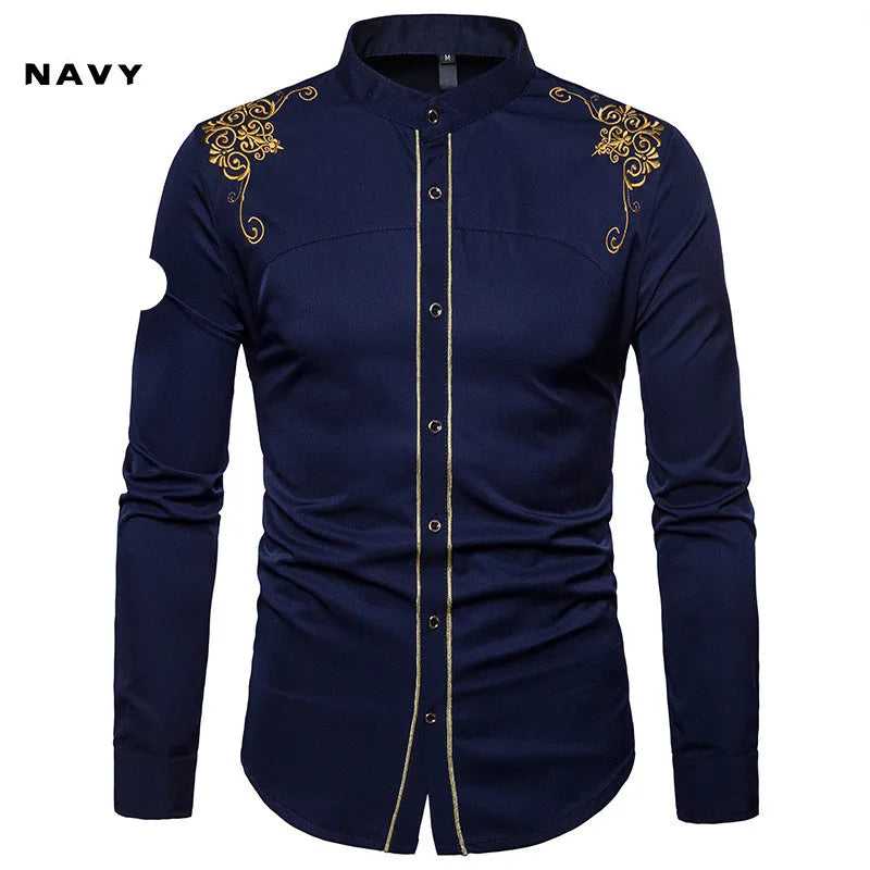 Men's England Style Embroidery Shirts Long Sleeve Lapel Single-breasted Casual Social Party Dress Shirts Men Street Clothing New