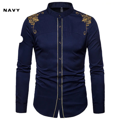Men's England Style Embroidery Shirts Long Sleeve Lapel Single-breasted Casual Social Party Dress Shirts Men Street Clothing New
