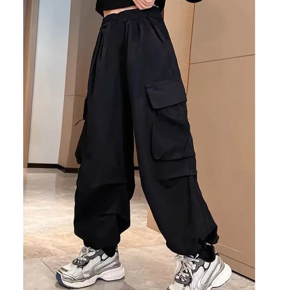 Girls Purple Casual Pants Big Children's Clothing Korean Black Cargo Long Pants Girls 2026 Spring Fashion New Cotton Trousers
