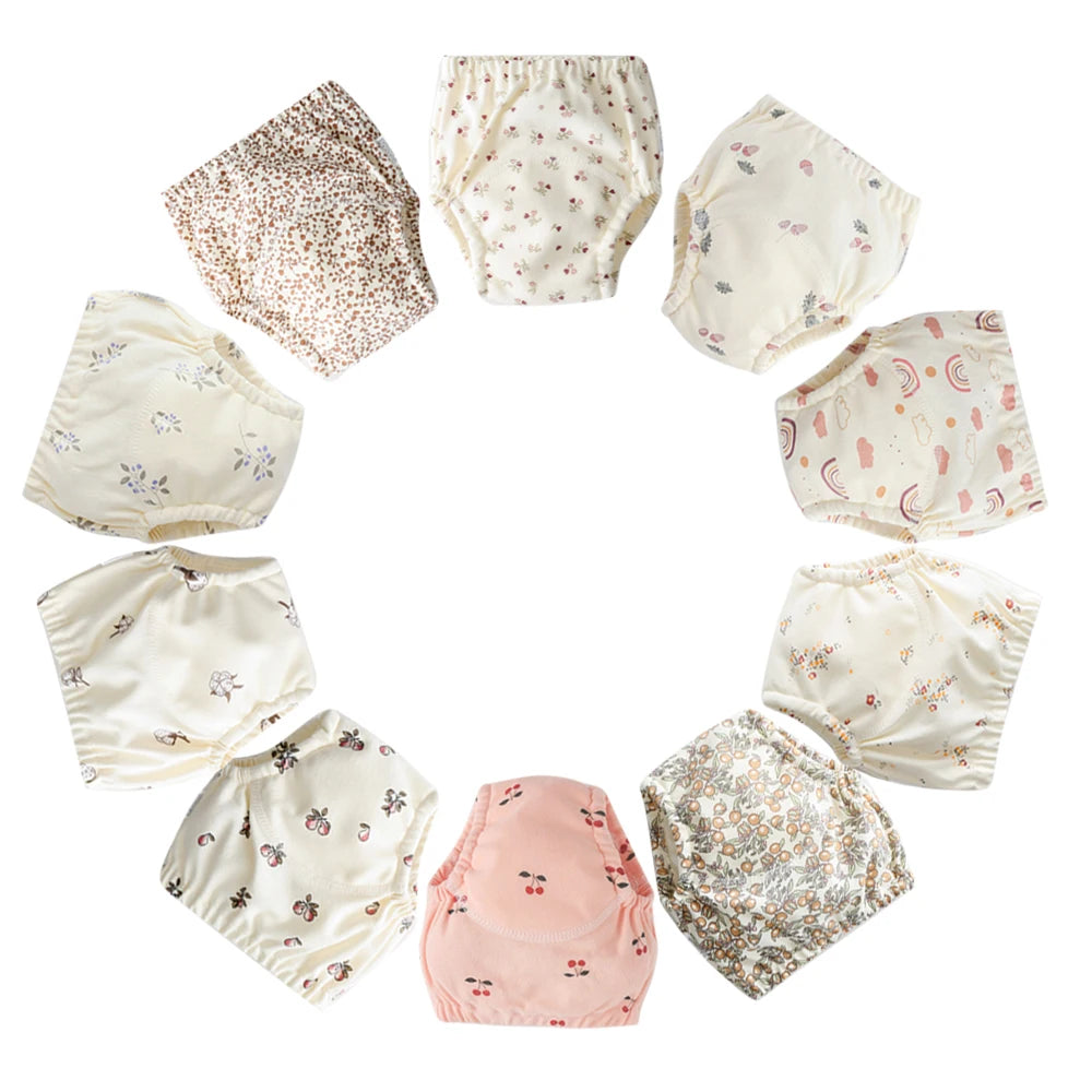10 Pcs Reusable Baby Training Pants Washable Kids Cloth Diaper Nappies Changing Underwear Infant Toddler Potty Training Panties