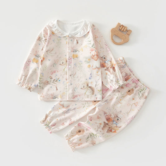 Baby Pajamas Spring and Summer Long-Sleeved Set Home Clothes Separate Children's Underwear Air-Conditioned Clothes Thin Style for Girls and Boys Pure Cotton
