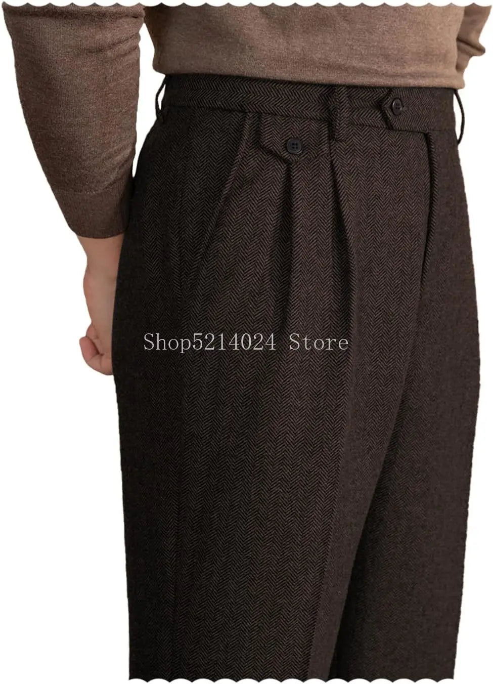 Mens Pants Tweed Herringbone Vintage Dress Pant Trousers Regular Fit Suit Pants for Men