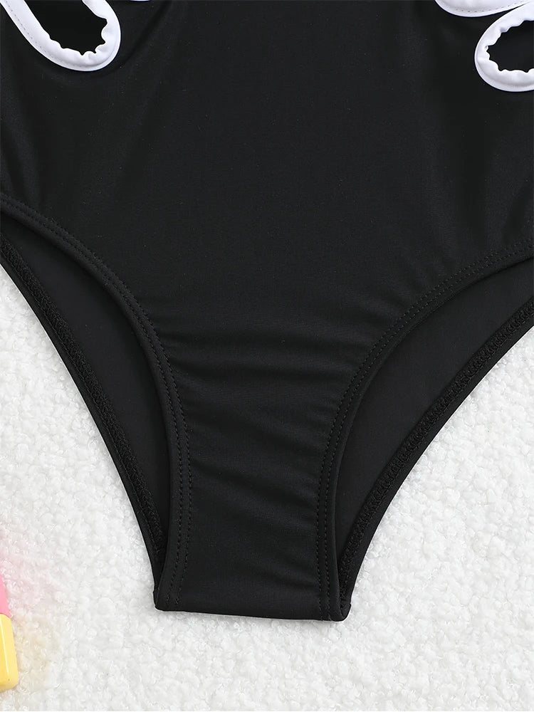 New Girls' Swimwear Girls' One-Piece Swimsuit with Hollow Design Wide Straps Suitable for Older Youngsters on The Beach 8-12Year