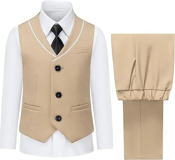 Boys Vest and Pants Set with Tie Formal Dress Suit Teen Boy Wedding Communion Outfit Kids Piano Host Performance Costume