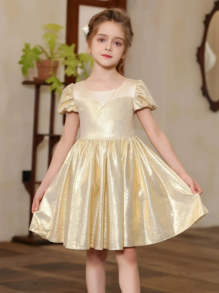 Teen Girls Champagne Golden Evening Party Dress Princess Kids Wedding Dress Little Fairy Children Formal Gown Photograph Wear