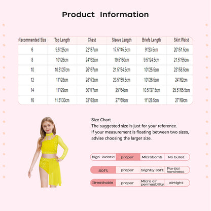 Girls Lyrical Dance Outfit One Shoulder Rhinestone Crop Top with Skirts Modern Contemporary Ballet Gymnastics Skating Dancewear