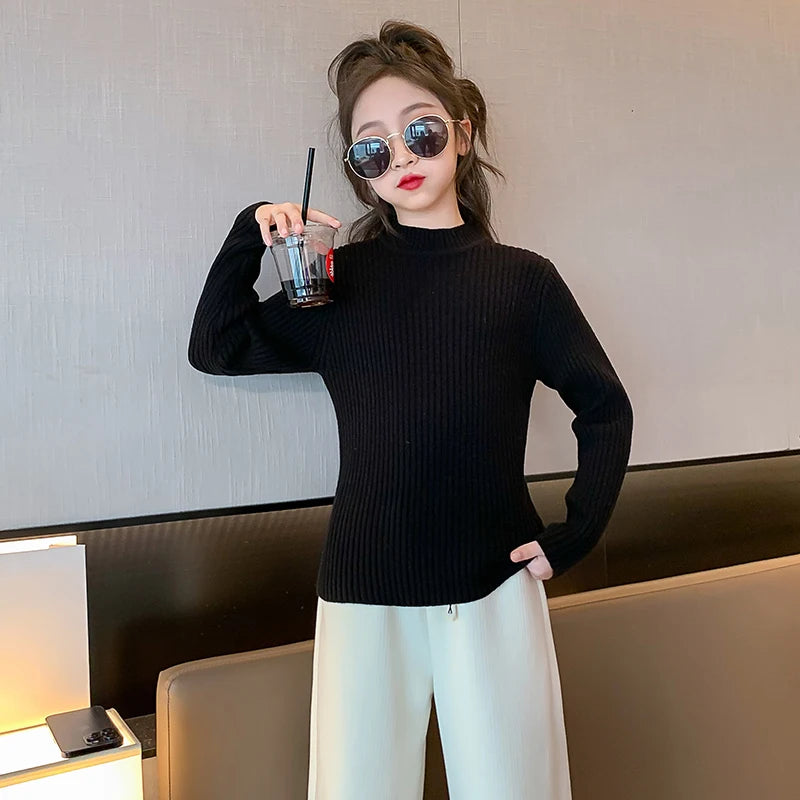 Fashion Spring teen Girls Sweaters Knit Pullover kid Tops Turtlrneck 3-14 Years Children Clothing winter Warm Sweater pull fille