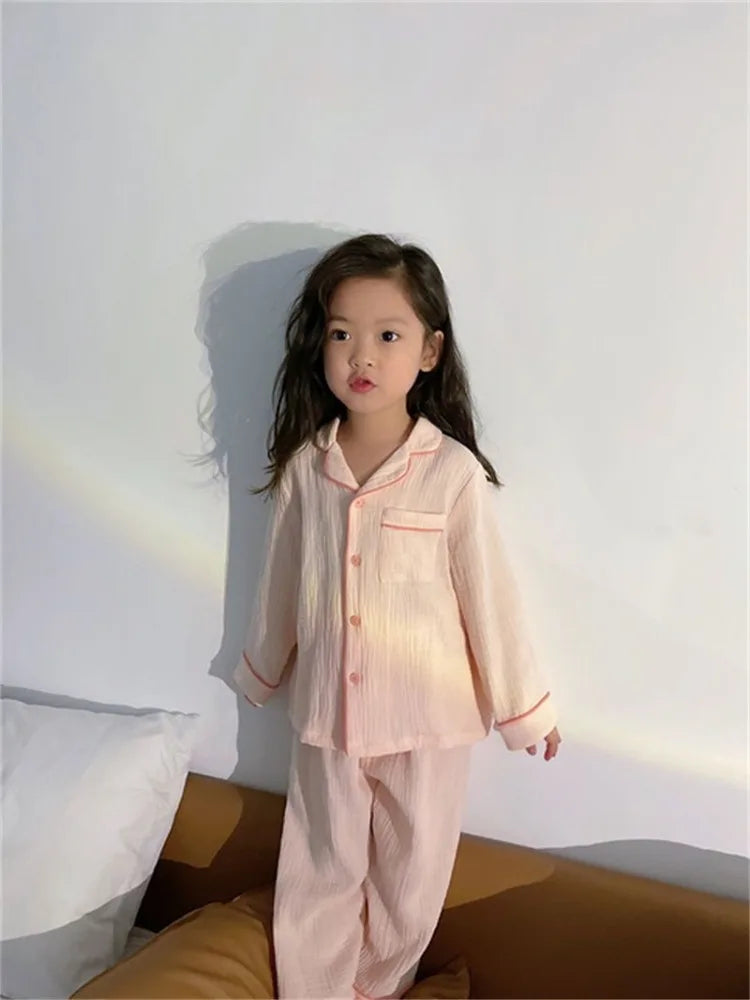 Kids Girls' Lightweight Style Pajamas Solid Color Long Sleeve Pant Set Air Conditioning Wear Indoor Outdoor Toddler Sleepwear
