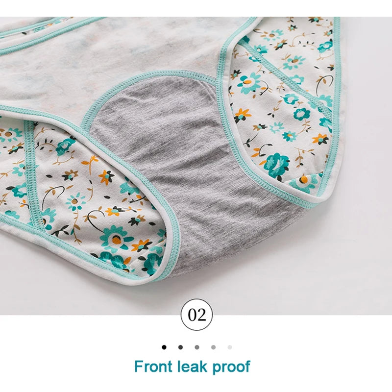 Menstrual Panties, Girls Physiological Leakproof Underwear Cotton printed Menstruation Underpants for Teenager Student