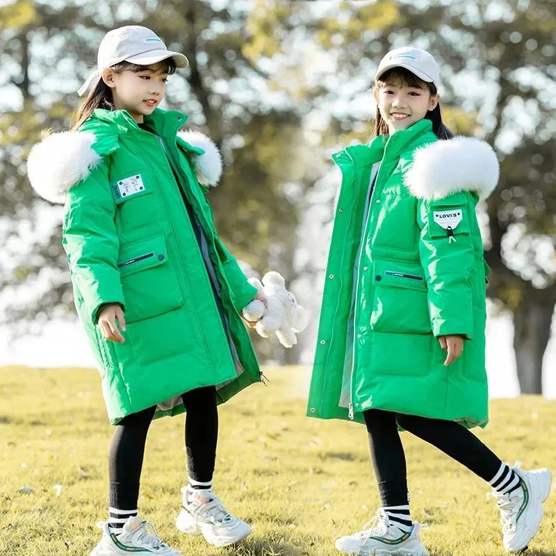 OLEKID 2025 Winter Girls Down Jacket Coat Hooded Thick Warm Teenage Girl Outerwear Coat 5-14 Years Kids Girl Down Jacket Outfit