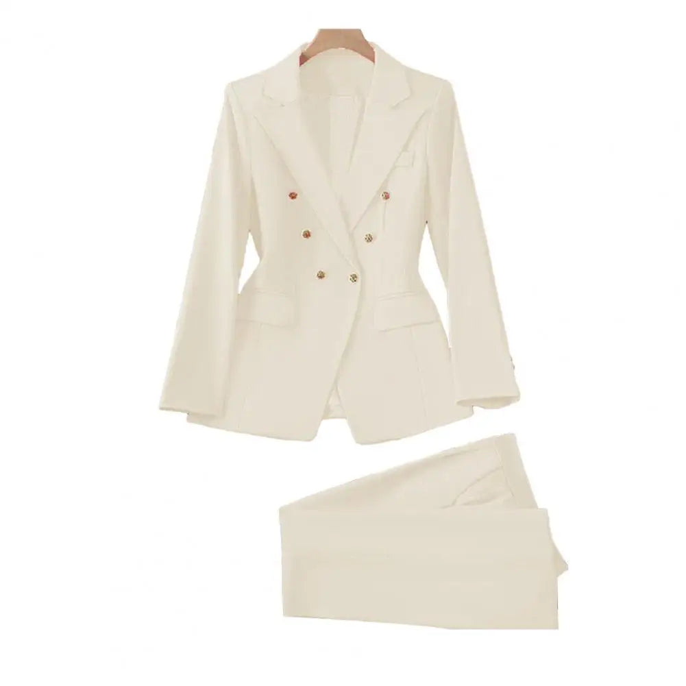 professional Women Two-Piece Suit Spring Autumn Blazer Jacket Wide Leg Pants Work Office Business Casual Outfits Pantsuit