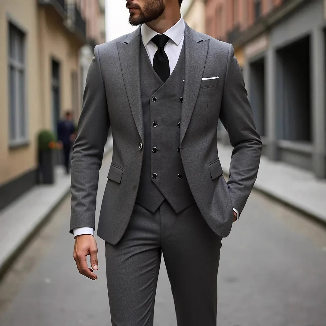 Men's Three-Piece White Suit, Anti-Wrinkle, No-Iron, Anti-Stick Fur Business Formal Suit, Four-Season Workplace Work Clothing Dr