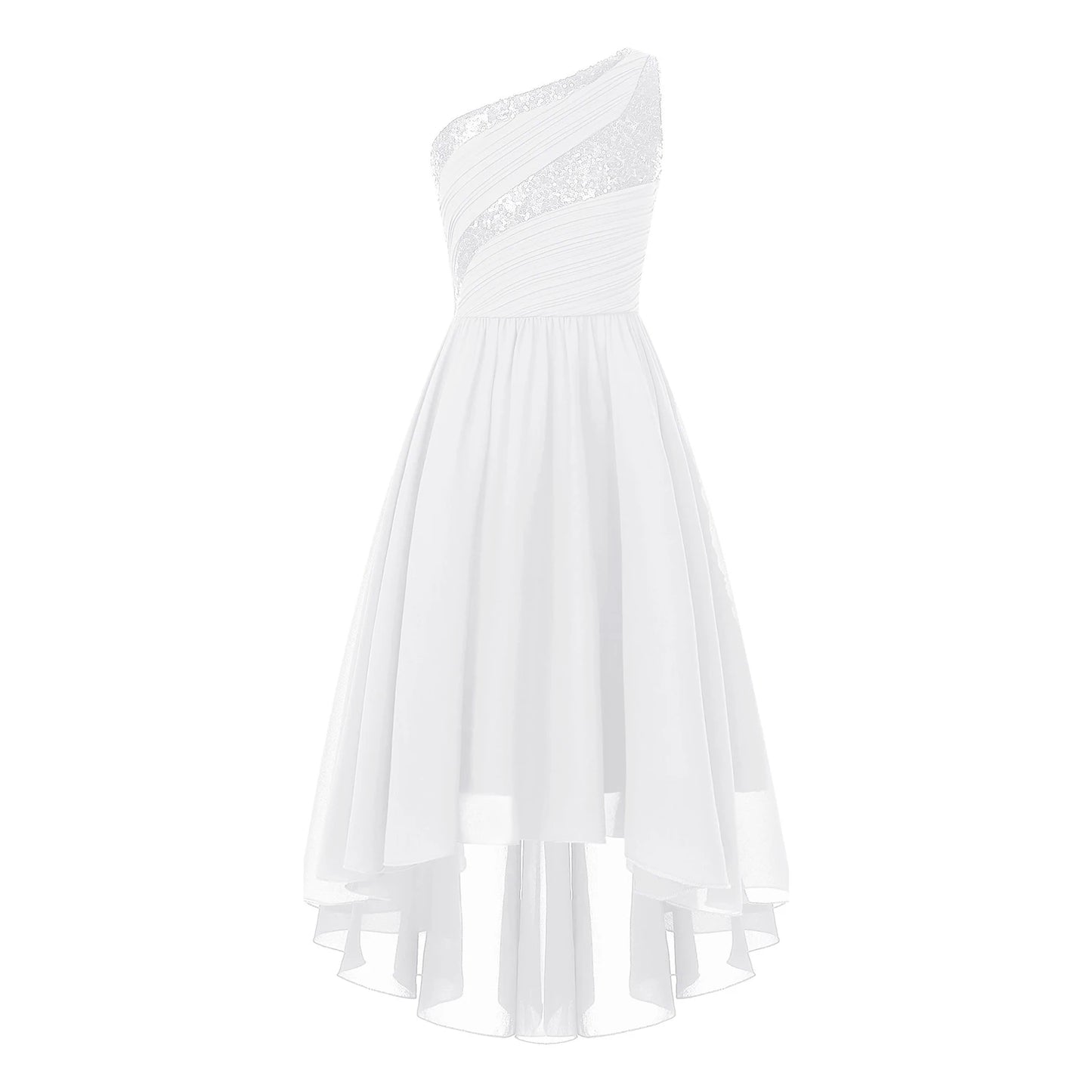 2025 Teens Girl's Dress for Wedding Party Sequin One Shoulder Princess Formal Gown for Holy Communion Chiffon Flower Girl Dress