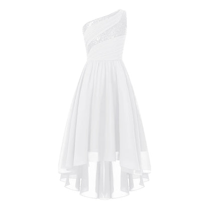 2025 Teens Girl's Dress for Wedding Party Sequin One Shoulder Princess Formal Gown for Holy Communion Chiffon Flower Girl Dress