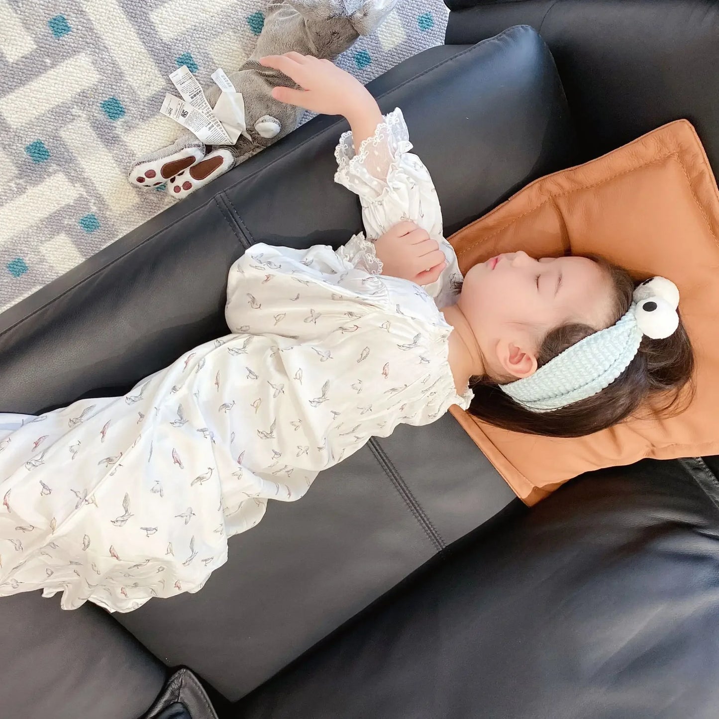 Girls Pajamas Set 2025 Spring And Summer New Blue Lace Lace Children's Home Clothing Cotton Printed Pajamas Children's Clothing