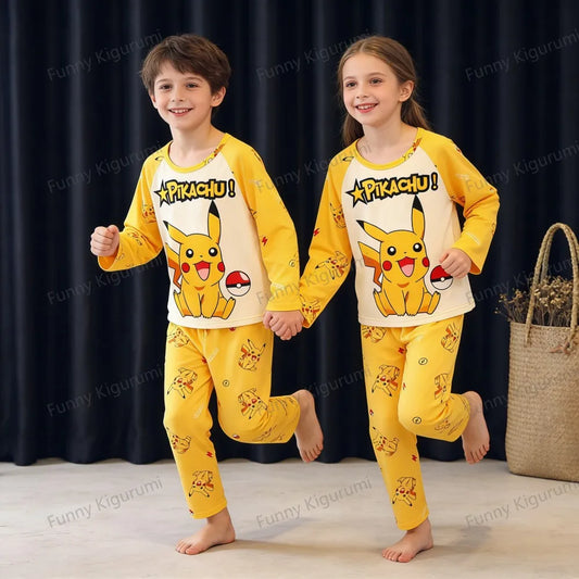 Cartoon Pijamas for Kids 3 to 5 7 9 11 13 Years Clothing Sets Boys Home Wear Girls Full Sleeve Pikachu Pajamas Teen Loungewear