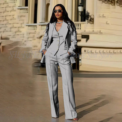 Women's Suits 3 Pieces Jacket Pants Vest Smart Casual Office Female Clothing High Quality Chic Outfits Formal Blazer Sets