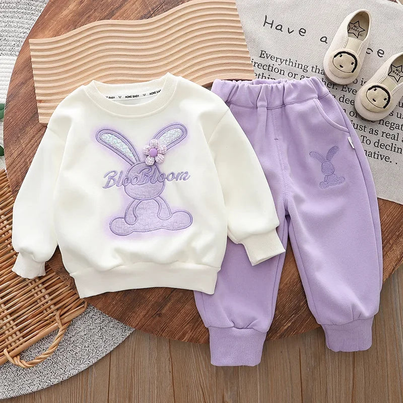 Baby girl spring clothes New Children's Cartoon Rabbit Long-Sleeved Sweater Two-Piece Spring and Autumn Children'