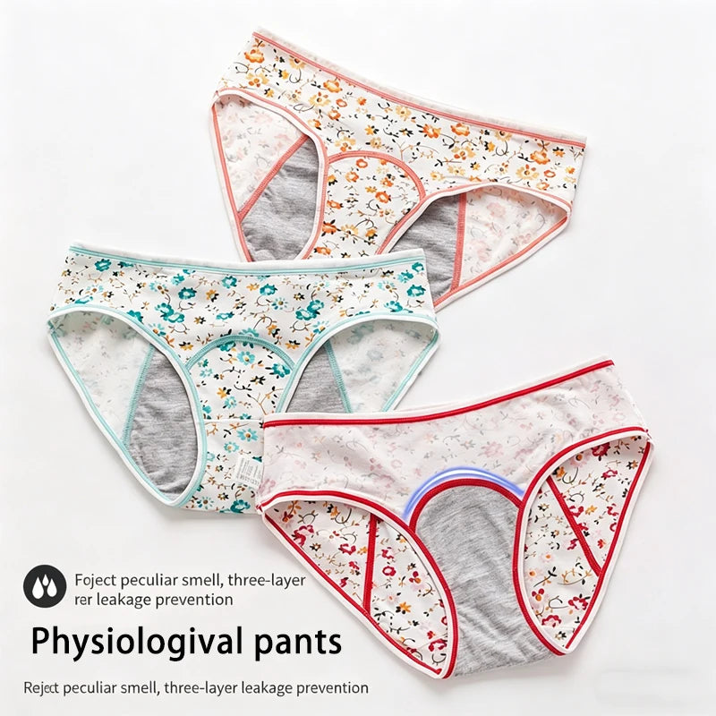 Menstrual Panties, Girls Physiological Leakproof Underwear Cotton printed Menstruation Underpants for Teenager Student