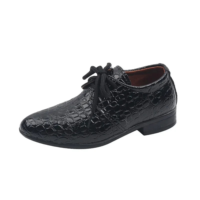 Boys Leather Shoes Pointed Toe Children Performance Shoes Low Heels British Style School Kids Shoes Gold Lace Up Casual Loafers