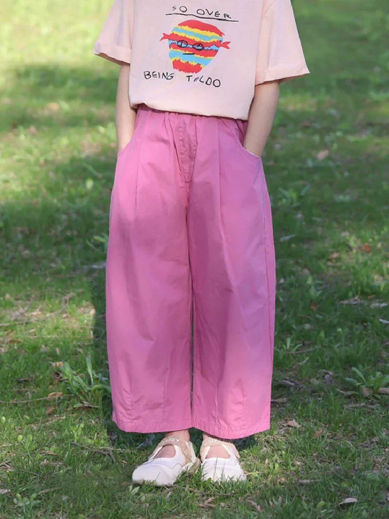 Girls Straight Pants Kids Loose Fit Casual Trousers Summer Wear Teen Mid-to-Big Children Thin Wide Leg Pants 5-14 Years