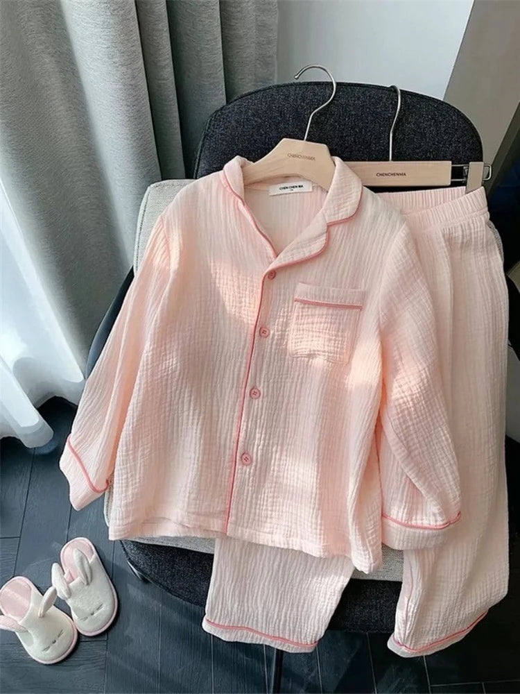 Kids Girls' Lightweight Style Pajamas Solid Color Long Sleeve Pant Set Air Conditioning Wear Indoor Outdoor Toddler Sleepwear