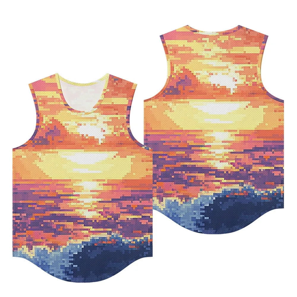 Men Vests Trendy Tropical Monstera Printed Breathable Beach Artistic Essential Tank Top Activewear Sports Oversized Clothing