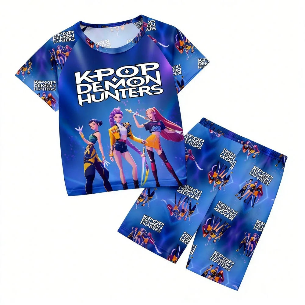 Girls Pajamas Sets Kids Toddler 3 to 8 10 11 12 Years Kpop Demon Hunters Summer Pjs Tops+Shorts Two Pieces Pijamas Sleepwear Set
