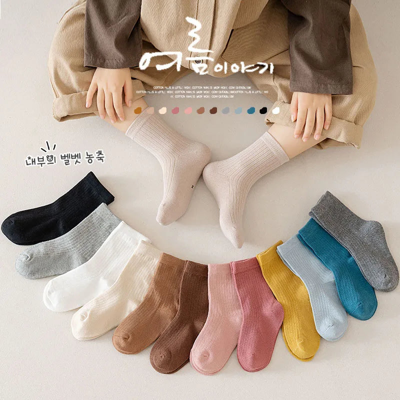 4 Pairs a Lot Spring Kids Knee-high Socks Cute Solid Color Girls Socks 12 Colors Children Versatile In Tube Socks