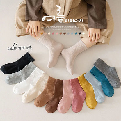 4 Pairs a Lot Spring Kids Knee-high Socks Cute Solid Color Girls Socks 12 Colors Children Versatile In Tube Socks