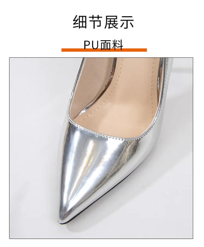 High Heels for Women ELEGANT Sweet Fashion British Style Slip-On 12CM Thin Heels Pointed Toe Office Career Women Shoes Gold 46