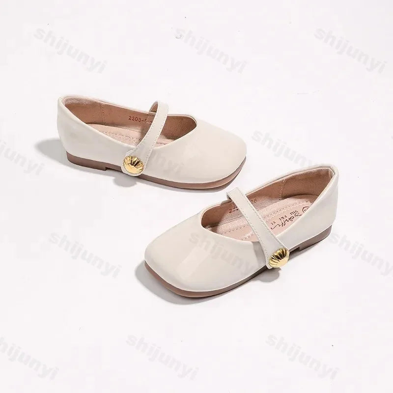 2025 Girl's Leather Shoes Square Toe Elegant Shallow Kids Mary Janes Flat Sole Comfy Children Single Shoes Girls Princess Shoes