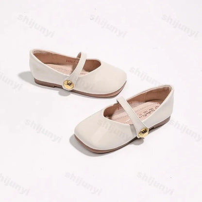 2025 Girl's Leather Shoes Square Toe Elegant Shallow Kids Mary Janes Flat Sole Comfy Children Single Shoes Girls Princess Shoes