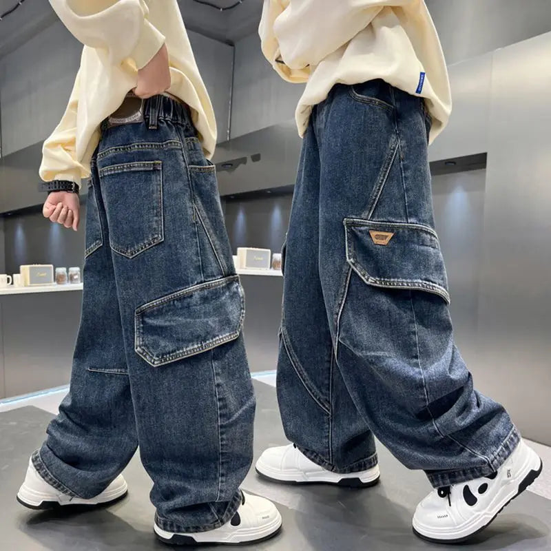 Boy Jeans For Teenage Casual Style Letter Pattern Loose Pants For Children Toddler Kids Clothes 4 6 8 9 10 11 12 13 14 Years