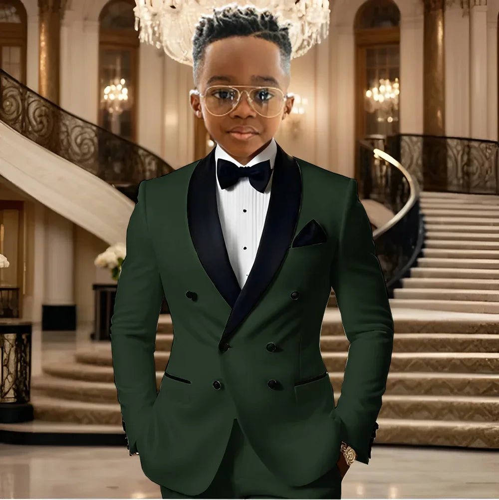 Boy Suits for Wedding Tuxedos with Black Shawl Lapel Double Breasted Mint Kids Wear Two Pieces Slim Flit Prom Party Blazer