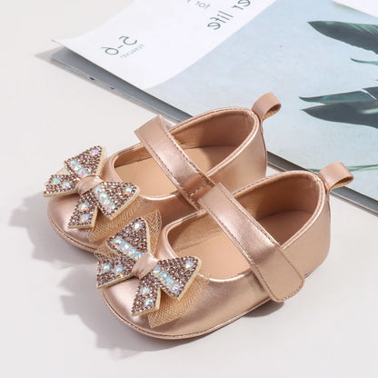 Baby Girls Shoes PU Toddler Princess Dress Shoes For Girls With Bowknot Flat Non-Slip Rubber Soles Spring Summse Infant Shoes