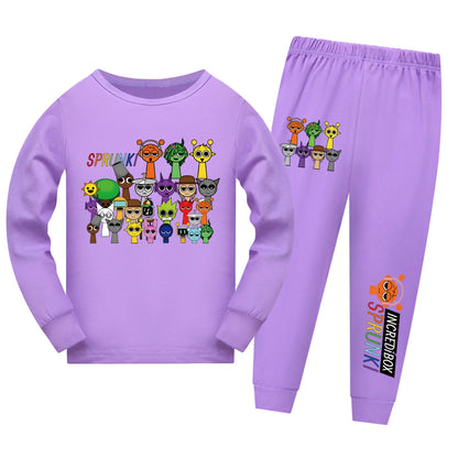 Sprunki Cartoon Pajama Sets Autumn Children Game Incredibox Pyjamas Girls Boy Cotton Sleepwear Baby Underwear Set Kids Clothes