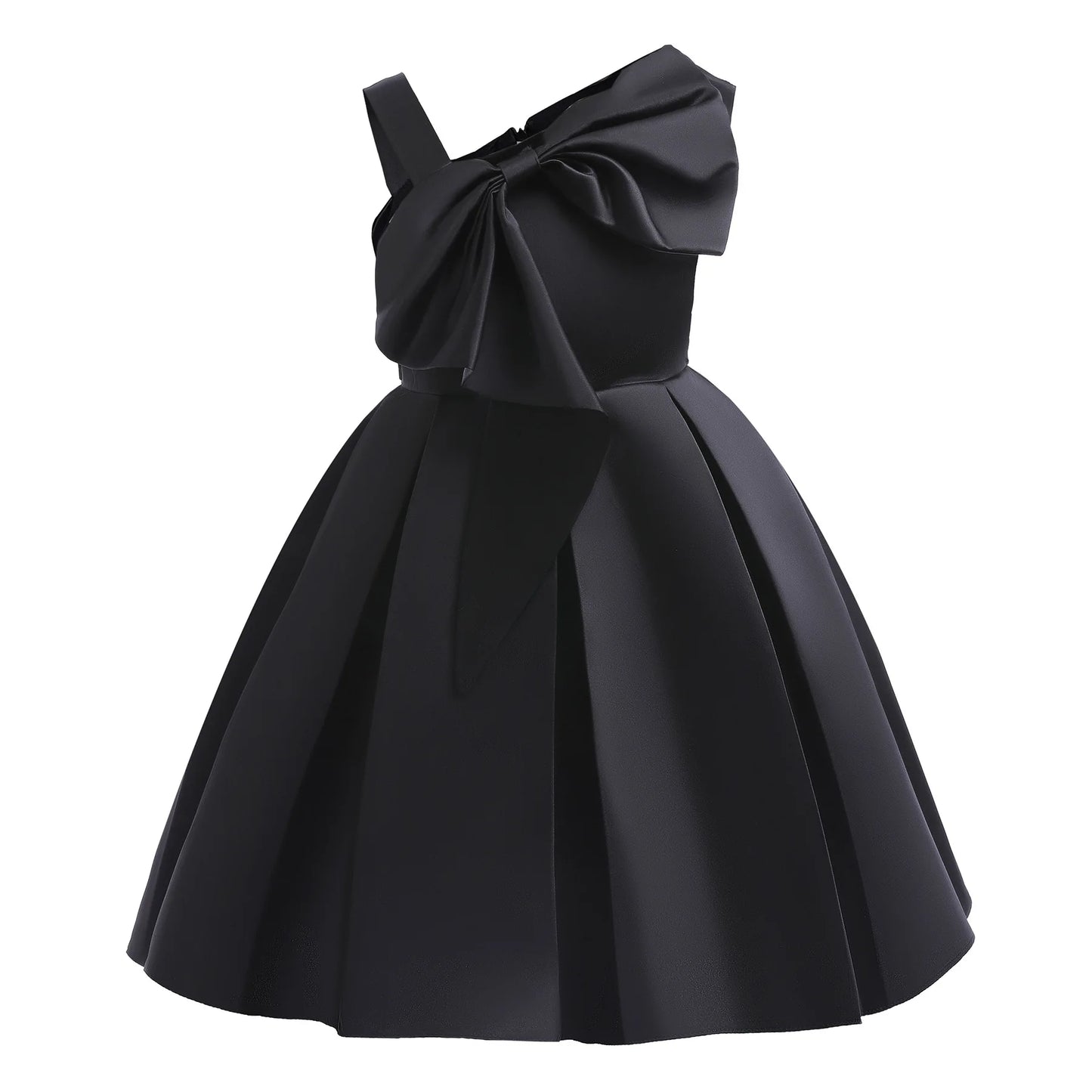 Girls Black Dress Children's Clothing Pink Solid Color Single-Shoulder Dress Fashionable Princess Dress Birthday Evening Dress