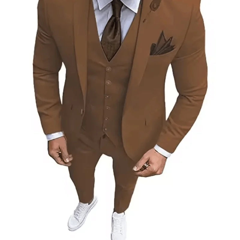 New Men's Suits 3 Pieces Groom Bestman Slim Fit Wedding Prom Party Tuxedo Elegant Formal Events Dress Suit