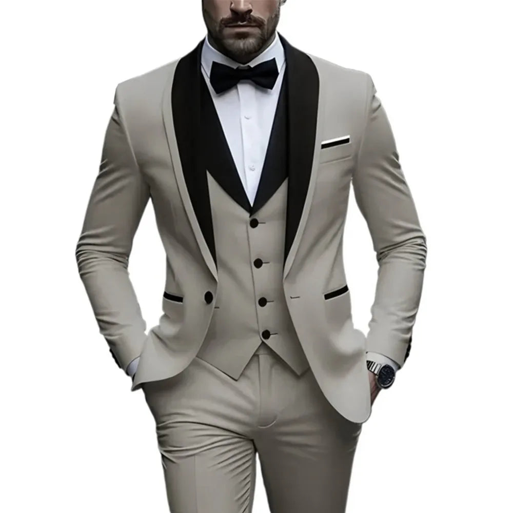 Men's 3pcs Suit Set, Jacket + Vest + Pants, Fashionable High-Quality, Suitable for Weddings, Parties and Formal Occasions