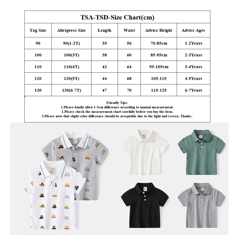 Baby Boy Clothes Summer Short Sleeve Children's Polo Shirts Toddler Kids Cotton T-shirts Boys Lapel Cartoon Tees Kids Sport Tops