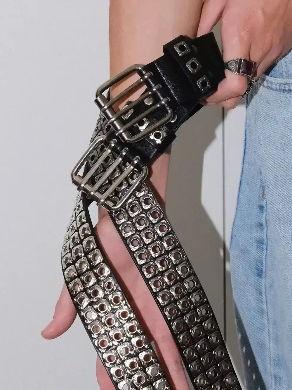 New Women Belt  Fashion Square Beads, Willow Nails, Three Exhaust Eyes, Punk Street Cool, Personalized Men's and Women's Belts