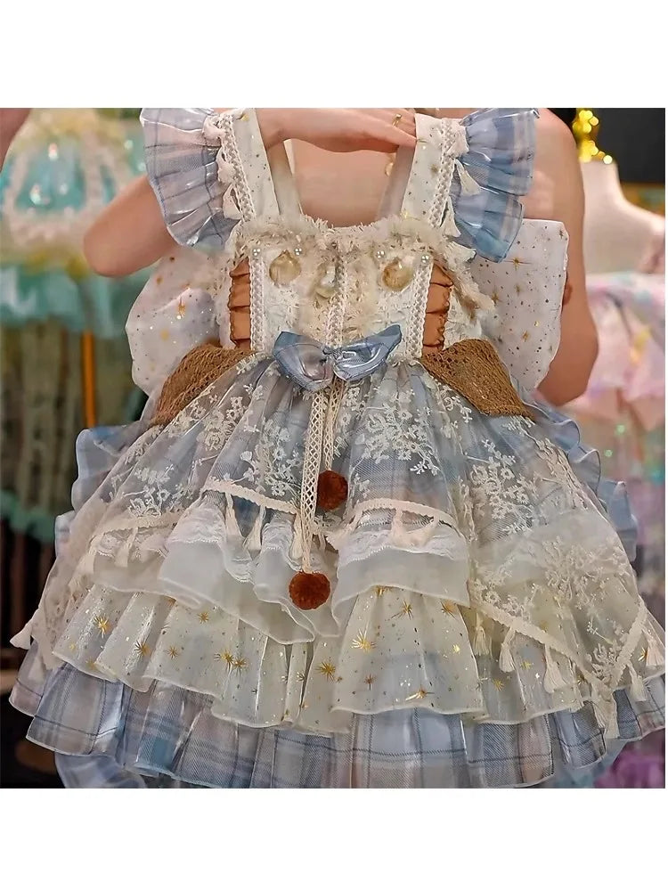 Girls Summer Bohemian Style Lolita Princess Dress 2025 New Birthday Dress Summer Fashion Children Clothing