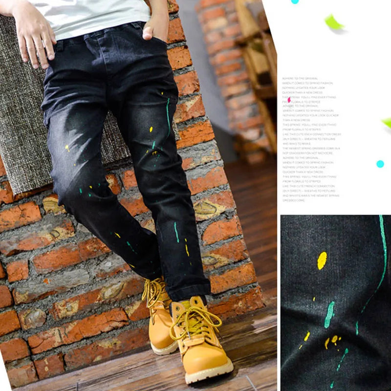 DIIMUU Kids Boys Jeans Spring Baby Boys Denim Long Pants Children Boy Casual Bowboy Trousers 5-11 Years